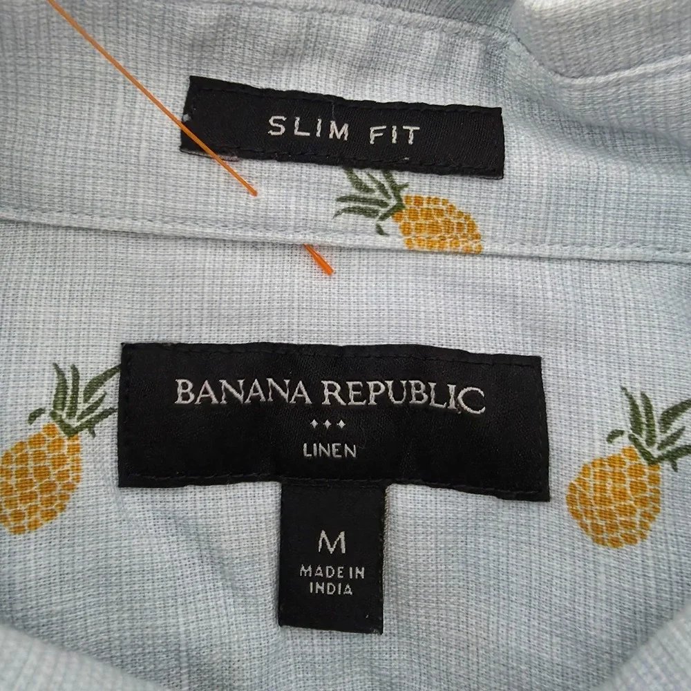 Banana Republic Shirt Mens‎ Medium White Pineapples Vacation Linen Summer Light
